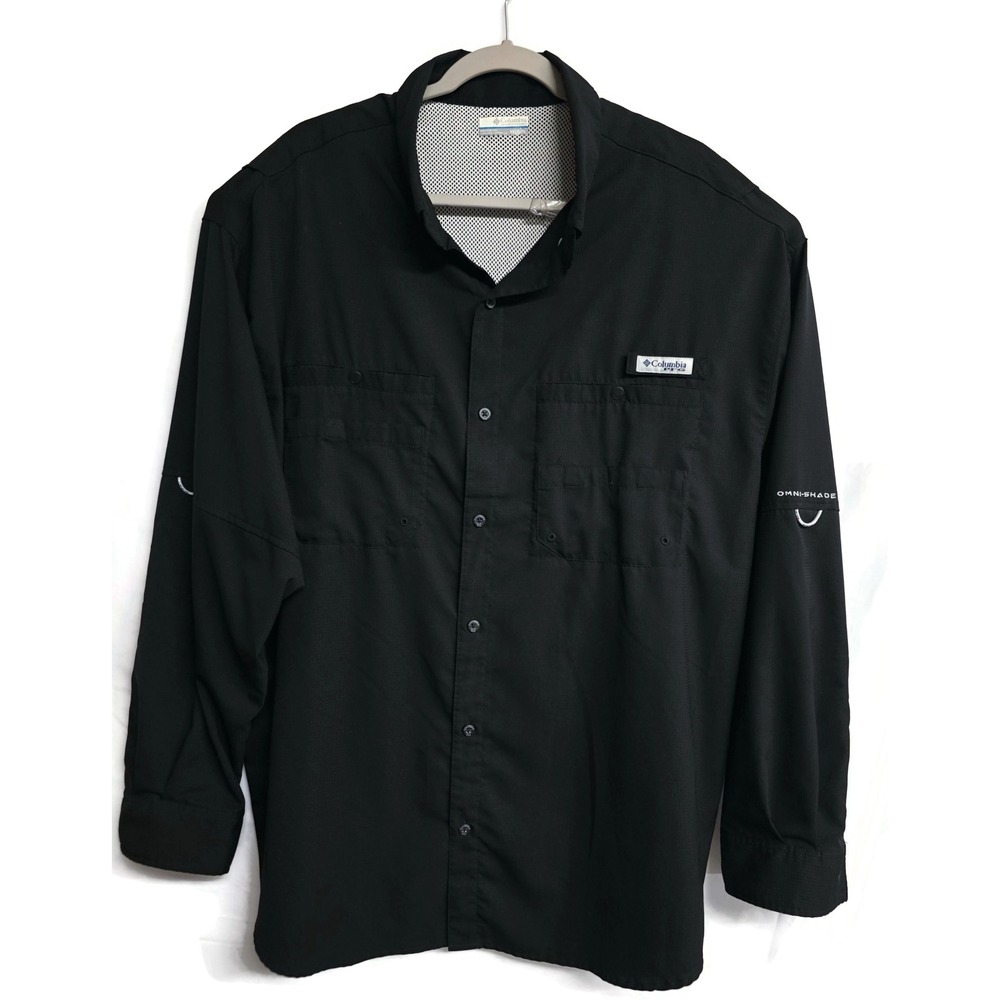 Columbia PFG Long Sleeve Fishing Shirt Black XXL Omni-Shade Button Down